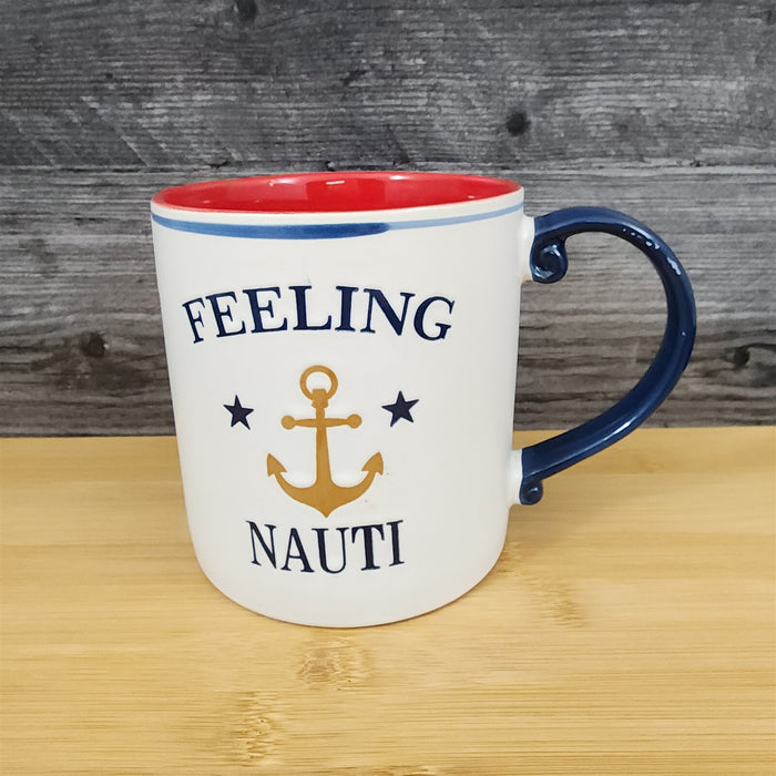 Feeling Nauti Nautical Coffee Mug 21oz (621ml) Embossed Blue Sky Ceramic Tea Cup