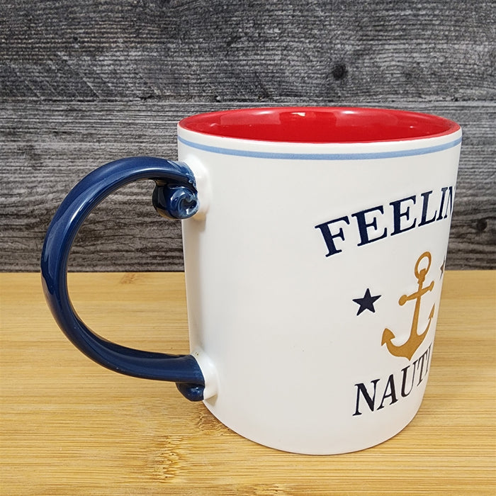 Feeling Nauti Nautical Coffee Mug 21oz (621ml) Embossed Blue Sky Ceramic Tea Cup