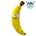 Dog with Fetchies® Bruiser Banana on a white background.