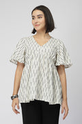 Fine Ikat Maternity Gathered Top with Zip - Off White