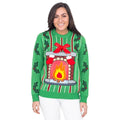 Fireplace LED Light Up Green Ugly Christmas Sweater-tvso