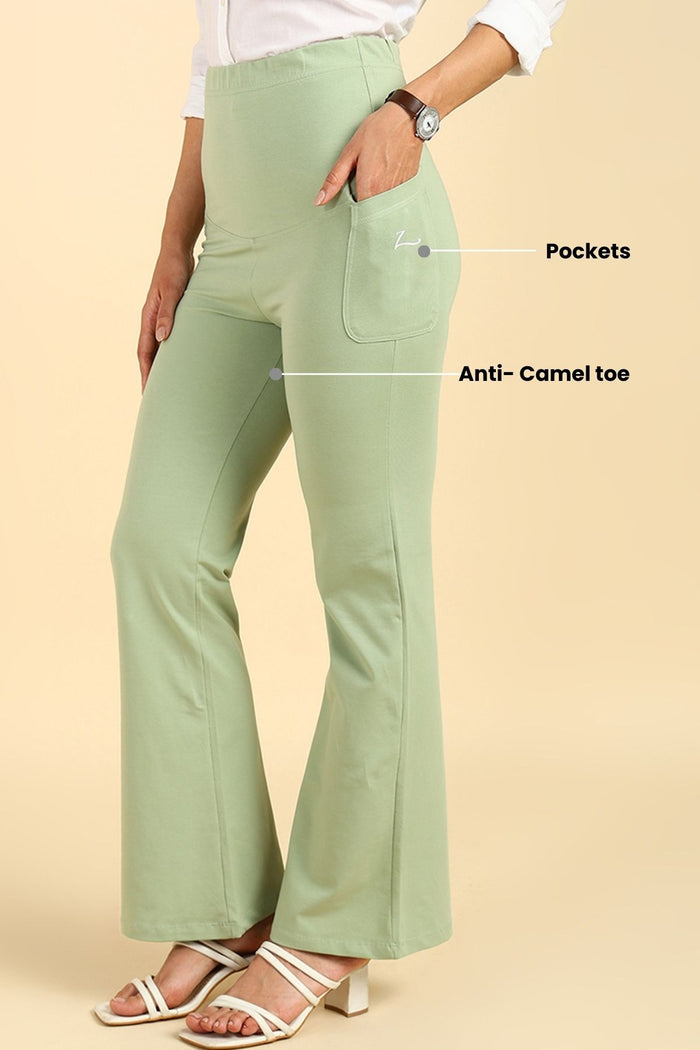 Fit & Flare Cotton Pistachio Green Maternity Pants (Pregnancy & Postpartum) - House Of Zelena™