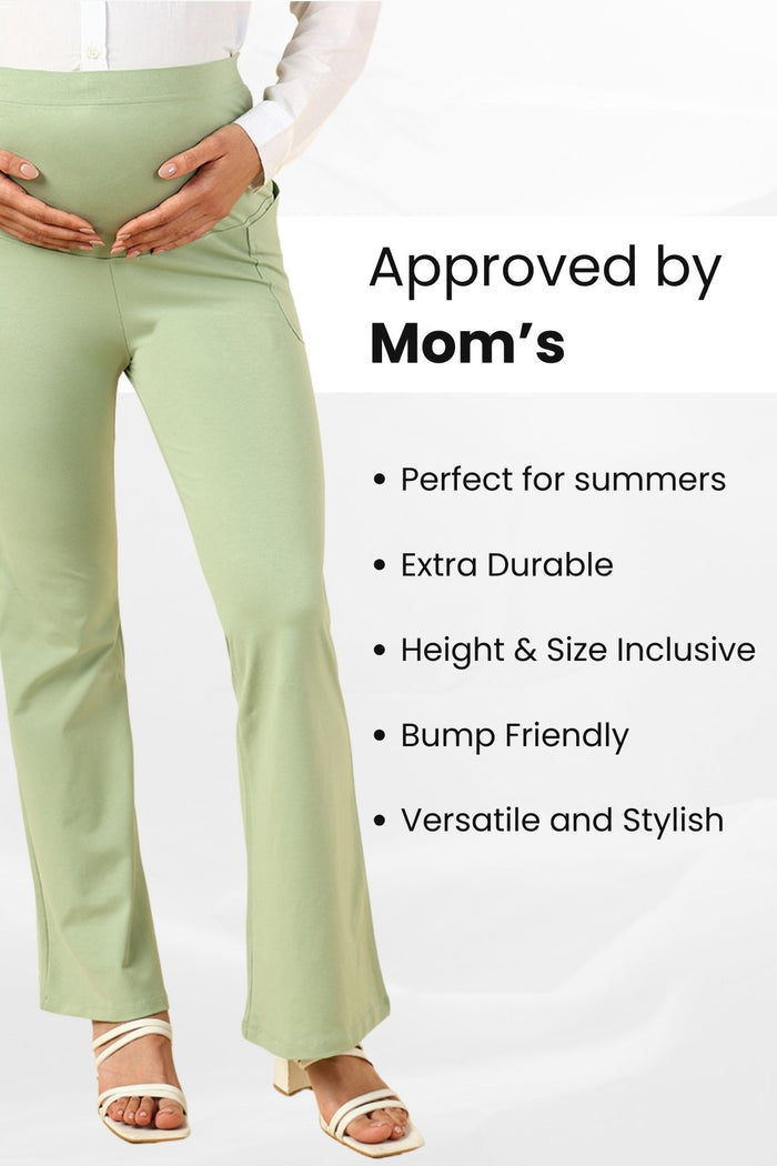 Fit & Flare Cotton Pistachio Green Maternity Pants (Pregnancy & Postpartum) - House Of Zelena™