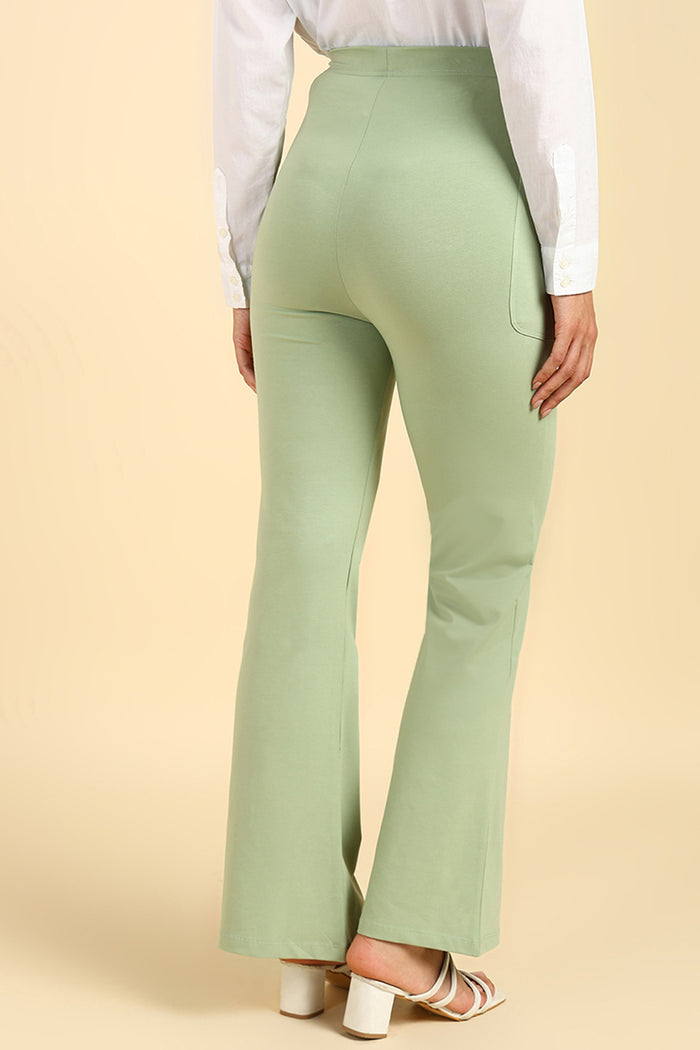 Fit & Flare Cotton Pistachio Green Maternity Pants (Pregnancy & Postpartum) - House Of Zelena™