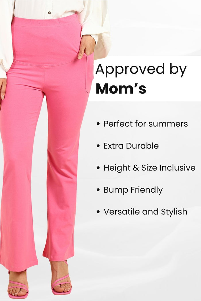 Pink Pants flare; flared leg design creates shape and comfortable movement.