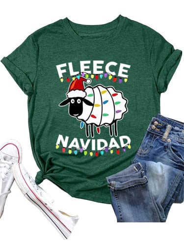 Fleece Navidad Tees Women Christmas Light Cute Sheep Graphic Shirt