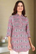 Floral 100% Cotton Zipless Maternity Kurti Top - Front view showing breathable fabric and practical nursing access.