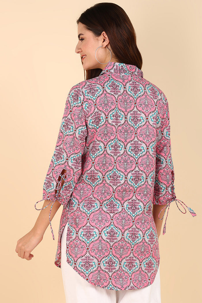 Floral 100% Cotton Zipless Maternity Kurti Top - Front view showing breathable fabric and practical nursing access.