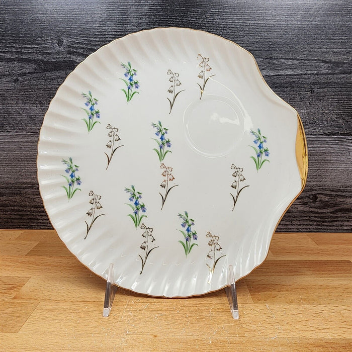Floral Blue and Lavender Snack Plate Set of 2 Appetizer 9" Tray Ceramic White
