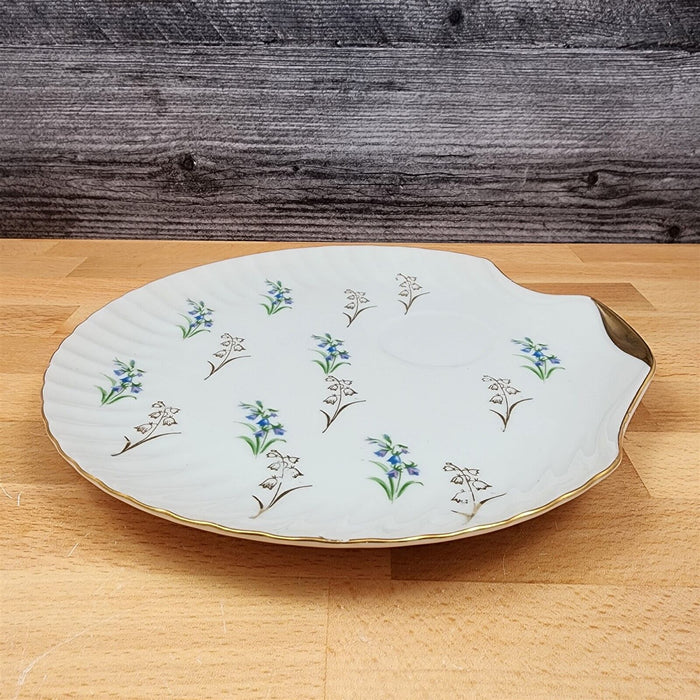 Floral Blue and Lavender Snack Plate Set of 2 Appetizer 9" Tray Ceramic White
