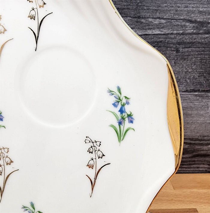 Floral Blue and Lavender Snack Plate with Gold Trim Appetizer Ceramic 9" Tray
