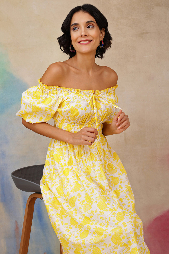 Soft Cotton Texture of Floral Cotton Midi Dress with Zipless Feeding - Breathable & Comfy