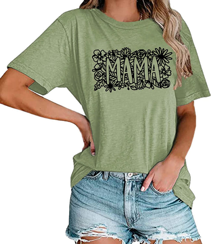 Floral Mama Shirt Women New Mom Gift Tee Tops