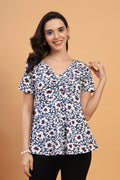 Floral Maternity Top for Zipless Feeding - Navy in navy-blue made with soft Cotton fabric.