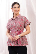 Floral Cotton Top; tie offers waist definition and comfortable fit.