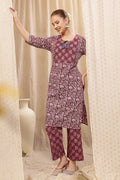 Floral Ed Zip Cotton Kurta Set: Convenient Feeding for easy nursing, featuring a Relaxed Maternity silhouette.