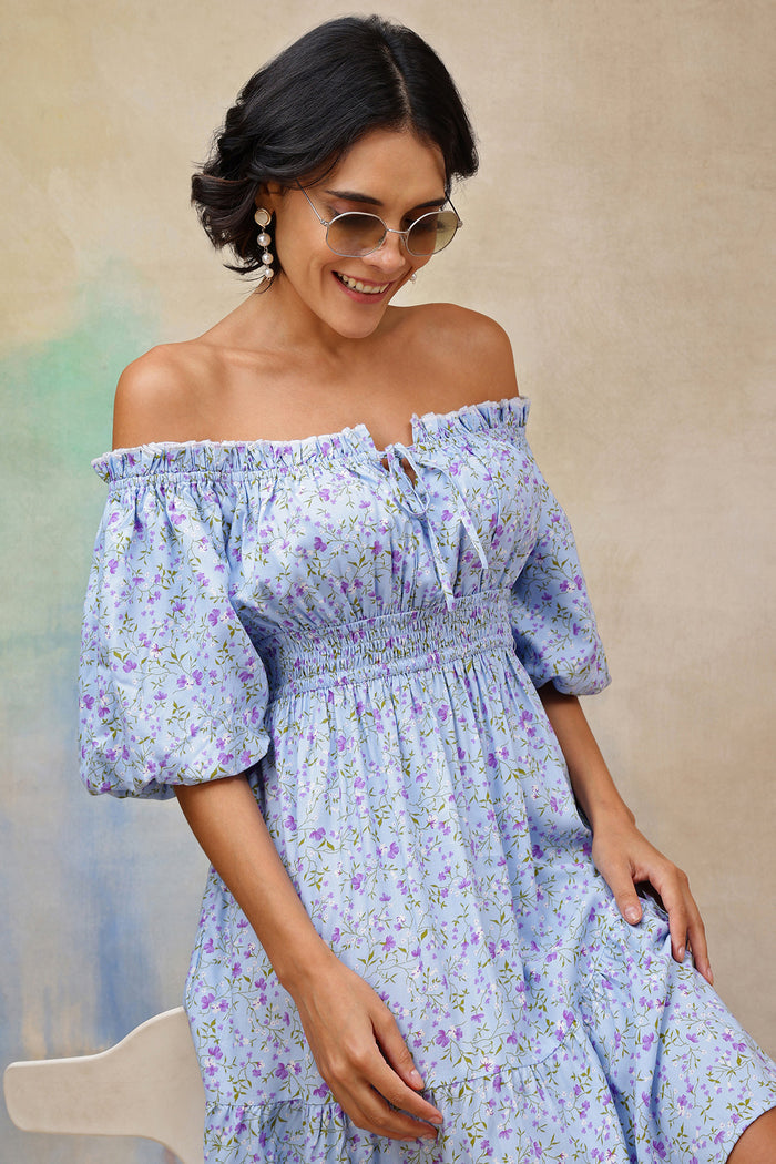 Stylish Blue Maternity Wear - Floral Rayon Midi Dress with Zipless Feeding for New Moms
