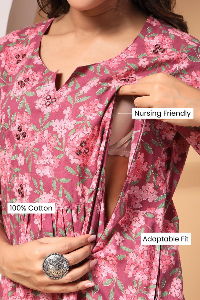 Floral Whisper Maternity Kurta Ensemble - House Of Zelena™