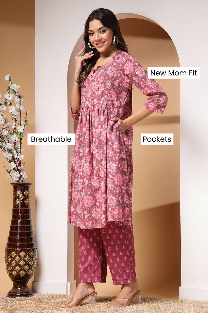 Floral Whisper Maternity Kurta Ensemble - House Of Zelena™