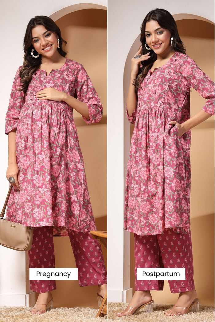 Floral Whisper Maternity Kurta Ensemble - House Of Zelena™