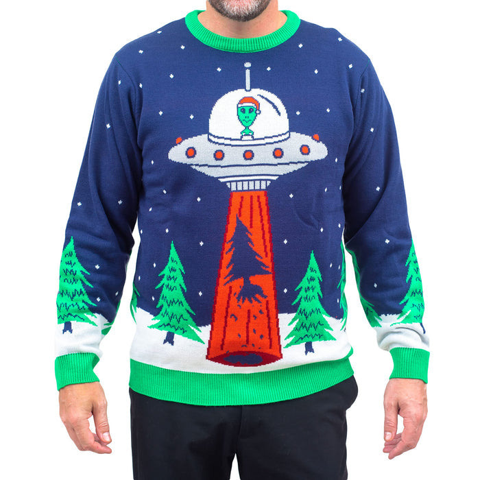 Flying Saucer Funny Tree Abduction Ugly Christmas Sweater