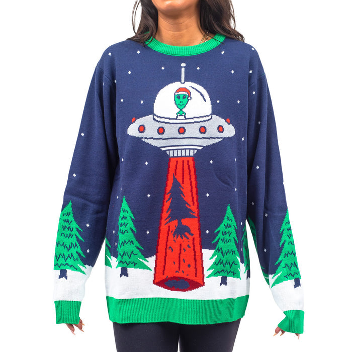 Flying Saucer Funny Tree Abduction Ugly Christmas Sweater