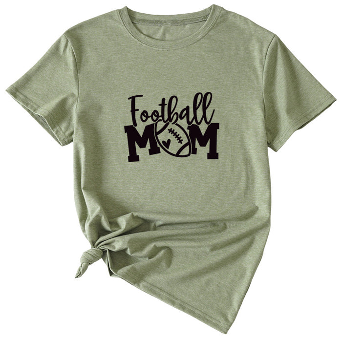 Football Mom Crew Neck Women's T-Shirt Loose Letter Short Sleeve