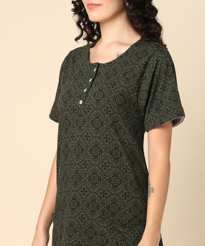 Back View of Forest Green Zipless Feeding Dress - Flattering Silhouette for Pregnancy