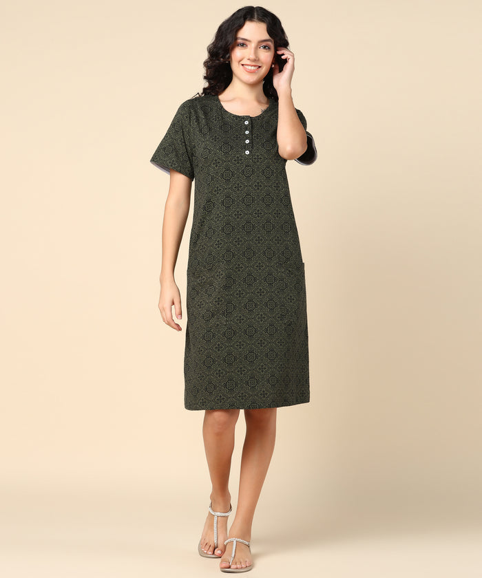 House of Zelena Forest Green Zipless Feeding Dress - Trusted by Mothers for Quality