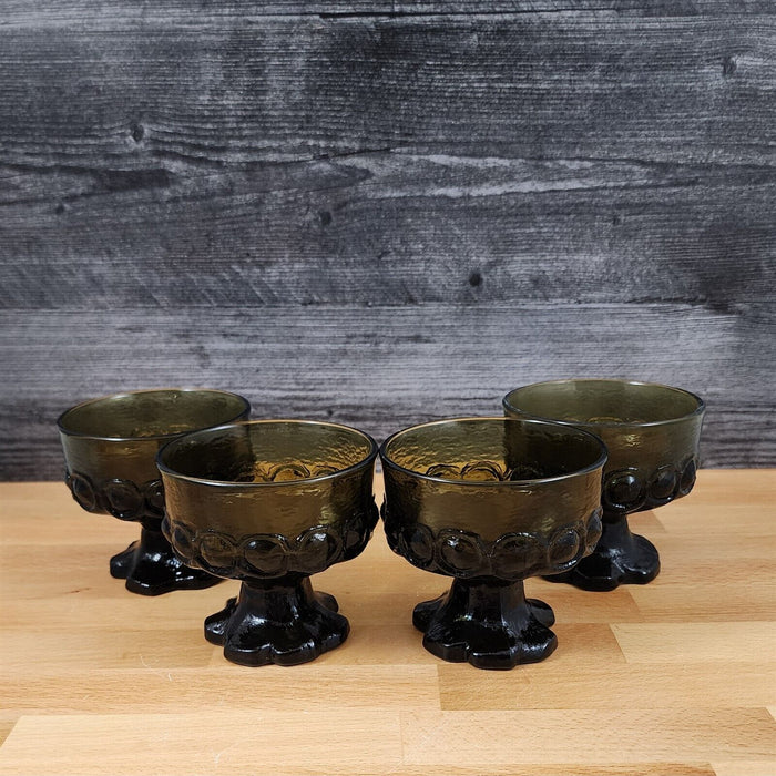 Franciscan Madeira 4 Glass Set Olive Green Champagne Short Sherbet Gothic Vtg