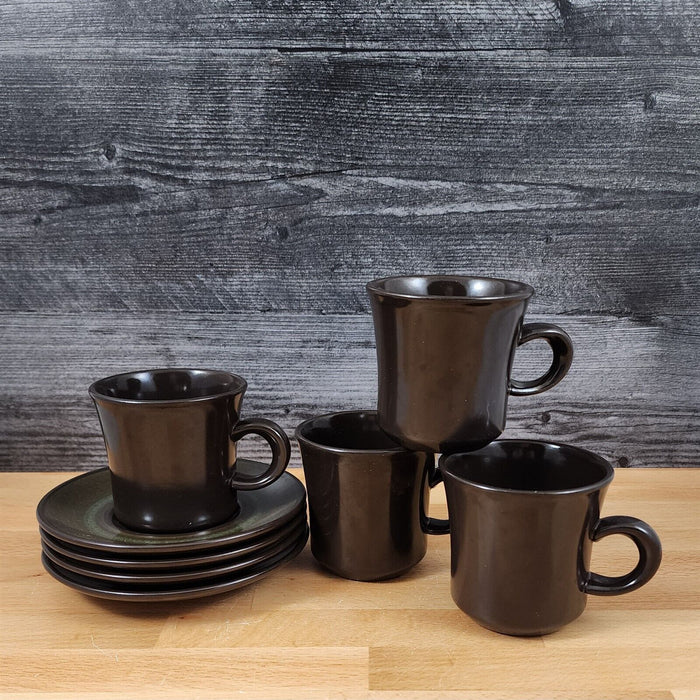 Franciscan Madeira Brown 4 Tea Cups & Saucer Set Olive Green 8 oz Mug Vtg