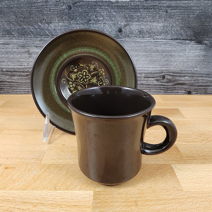 Franciscan Madeira Brown 4 Tea Cups & Saucer Set Olive Green 8 oz Mug Vtg