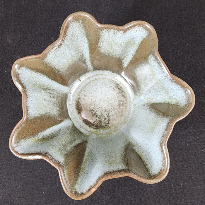 Frankoma Plainsman Woodland Moss Pottery Bowl Blue Brown Green Fluted Planter