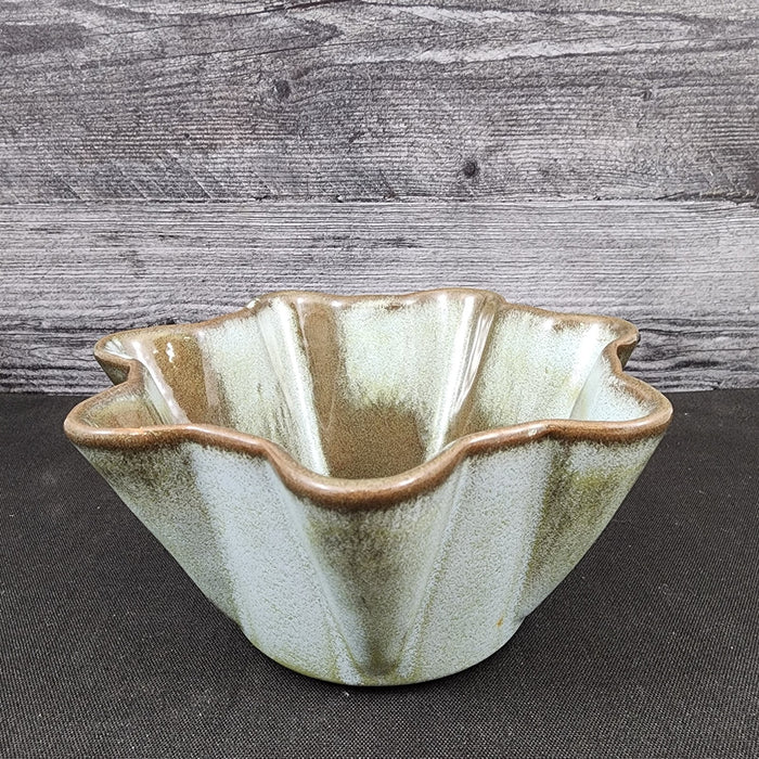Frankoma Plainsman Woodland Moss Pottery Bowl Blue Brown Green Fluted Planter