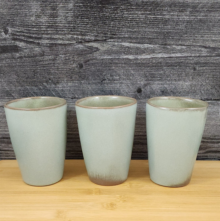 Frankoma Westwind Prairie Green Pottery 3 Tumblers Coffee Ice Tea Ada Clay 5L