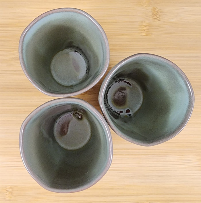 Frankoma Westwind Prairie Green Pottery 3 Tumblers Coffee Ice Tea Ada Clay 5L