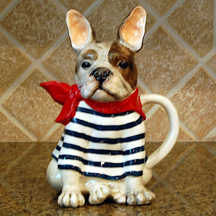 Frenchie French Bulldog Teapot Ceramic Animal Dog Embossed Décor Blue Sky
