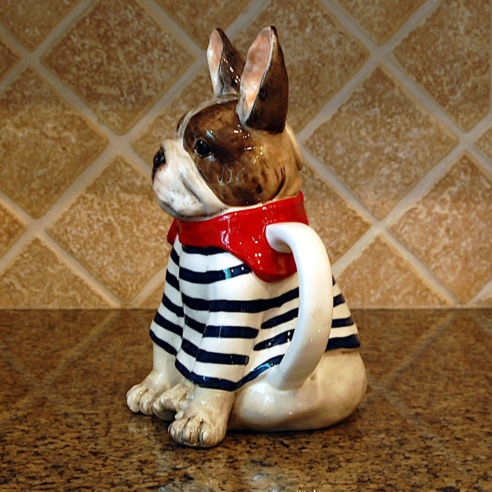 Frenchie French Bulldog Teapot Ceramic Animal Dog Embossed Décor Blue Sky
