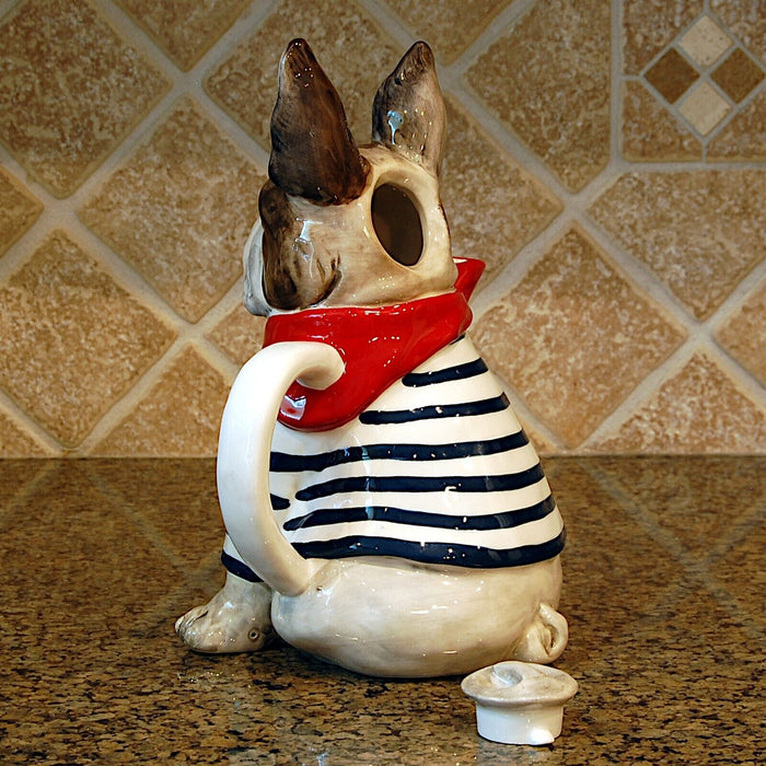 Frenchie French Bulldog Teapot Ceramic Animal Dog Embossed Décor Blue Sky