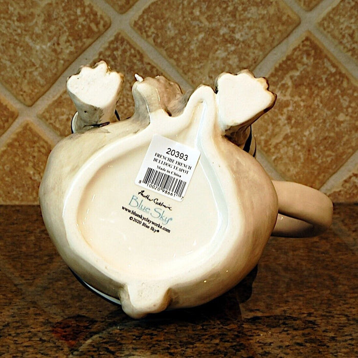 Frenchie French Bulldog Teapot Ceramic Animal Dog Embossed Décor Blue Sky