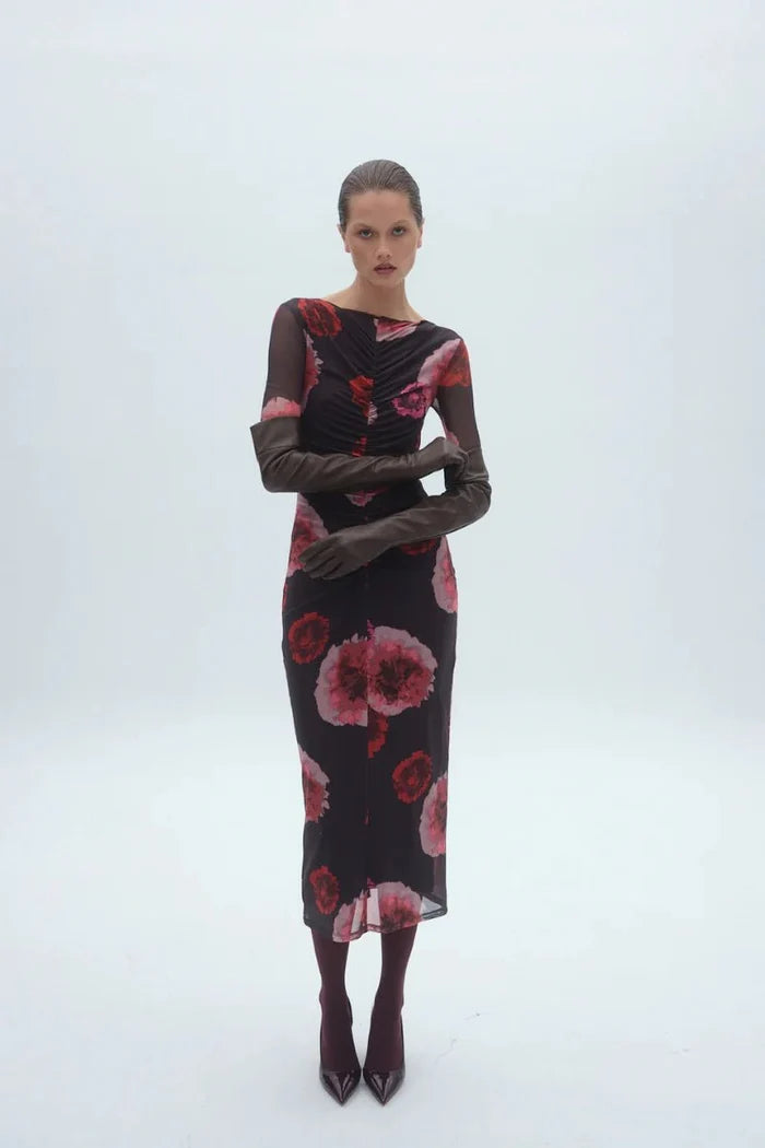 Frida Ruched Front Long Sleeve Maxi Dress - SODA Fashion Haus