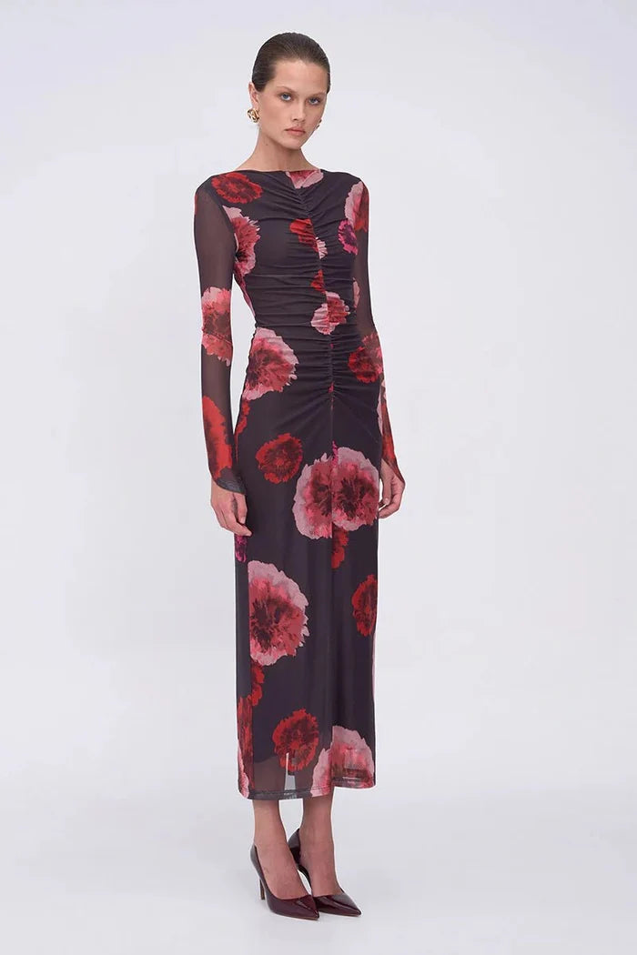 Frida Ruched Front Long Sleeve Maxi Dress - SODA Fashion Haus