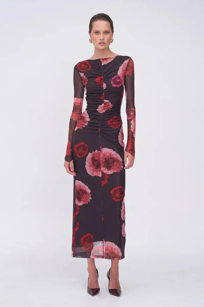 Frida Ruched Front Long Sleeve Maxi Dress - SODA Fashion Haus