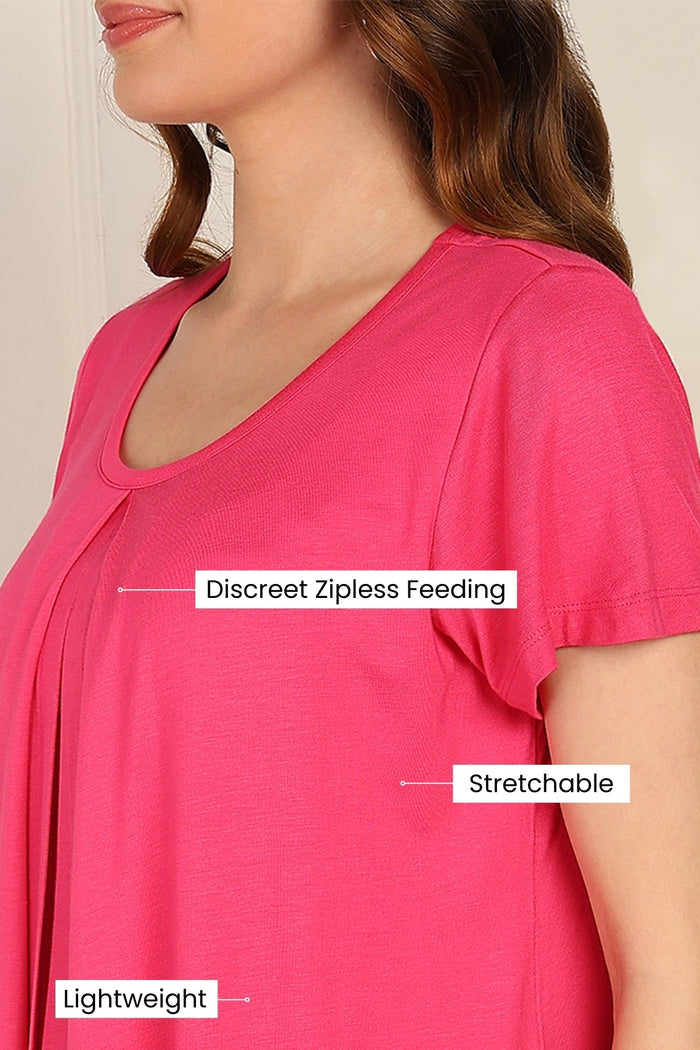 Fuchsia Back Pleats; back pleats enhance garment drape and garment shape.