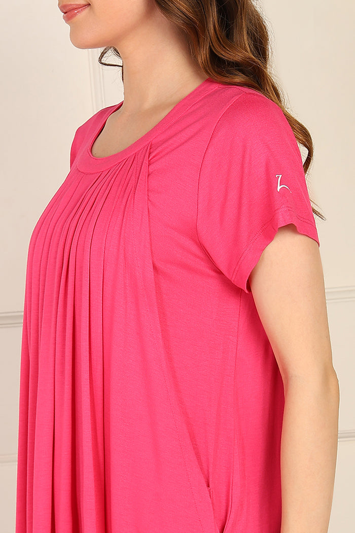 Fuchsia Zipless Top; neckline design allows fast breastfeeding access.