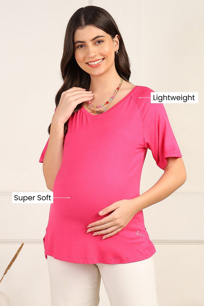 Fuchsia Solid fabric; fabric is durable and provides comfort for daily wear.