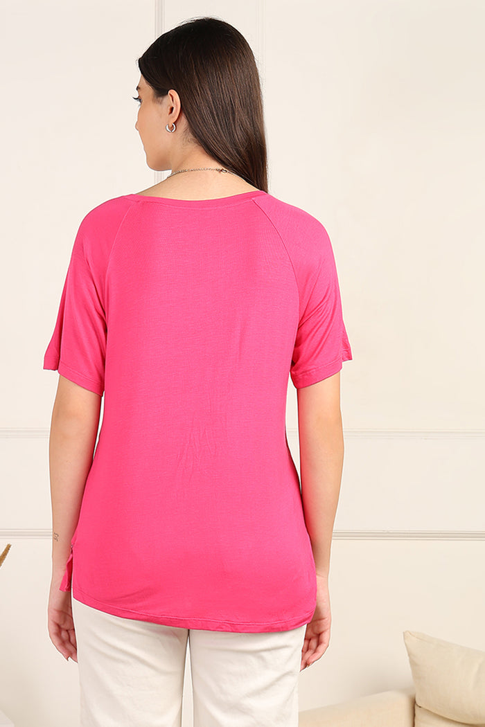 Fuchsia Solid Top sleeves; sleeves offer coverage and relaxed fit.