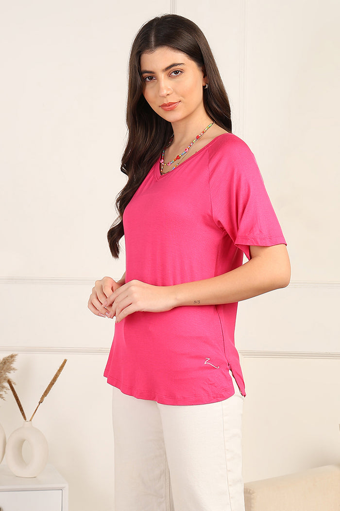 Fuchsia Solid Top; solid color is easy to match with bottoms.