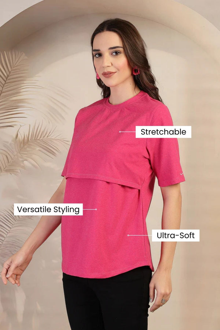 Fuchsia Feeding Top; zipless access ensures simple and quick nursing.