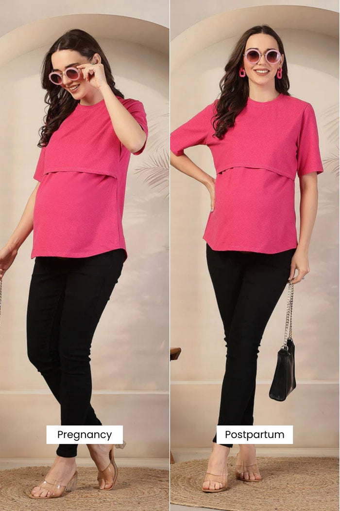 Fuchsia Top neckline; V-neck provides comfortable coverage.